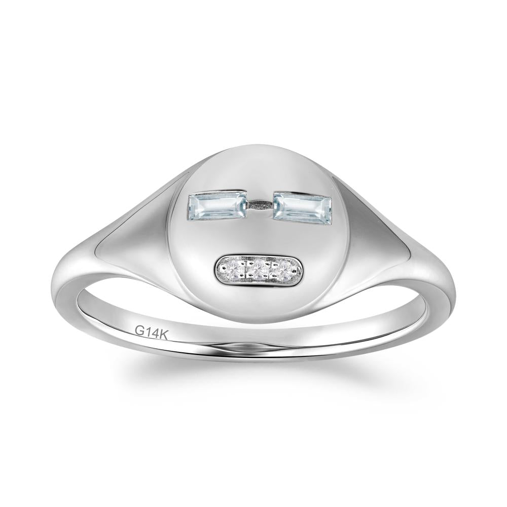 Abstract Face Inspired Aquamarine Signet Ring - LUO Jewelry #metal_14k white gold