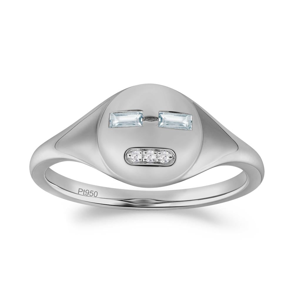 Abstract Face Inspired Aquamarine Signet Ring - LUO Jewelry #metal_platinum