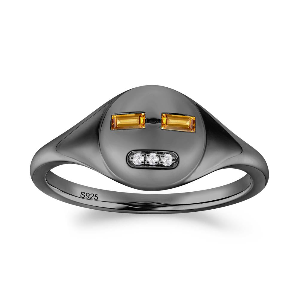 Abstract Face Inspired Citrine Signet Ring - LUO Jewelry #metal_black finish sterling silver