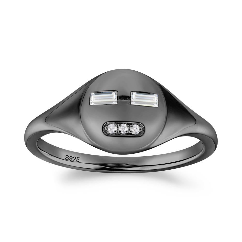 Abstract Face Inspired Cubic Zirconia Signet Ring - LUO Jewelry #metal_black finish sterling silver
