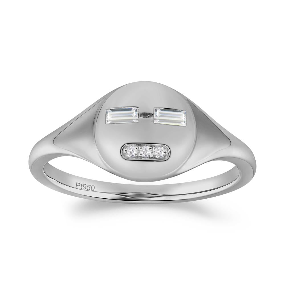 Abstract Face Inspired Cubic Zirconia Signet Ring - LUO Jewelry #metal_platinum
