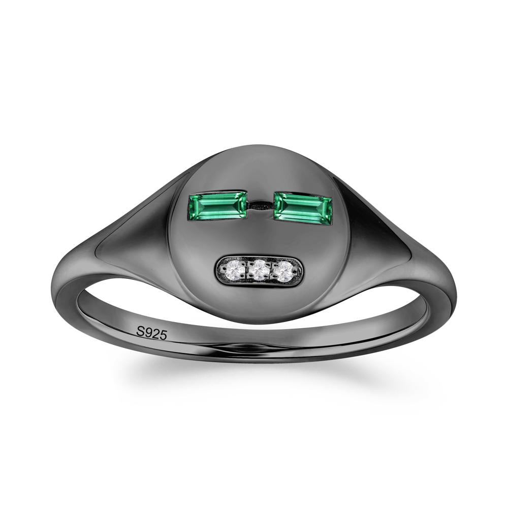 Abstract Face Inspired Emerald Signet Ring - LUO Jewelry #metal_black finish sterling silver