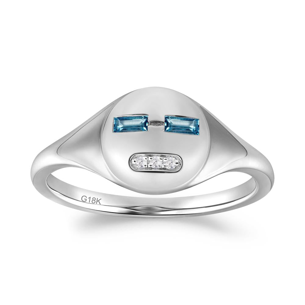 Abstract Face Inspired London Blue Topaz Signet Ring - LUO Jewelry #metal_18k white gold