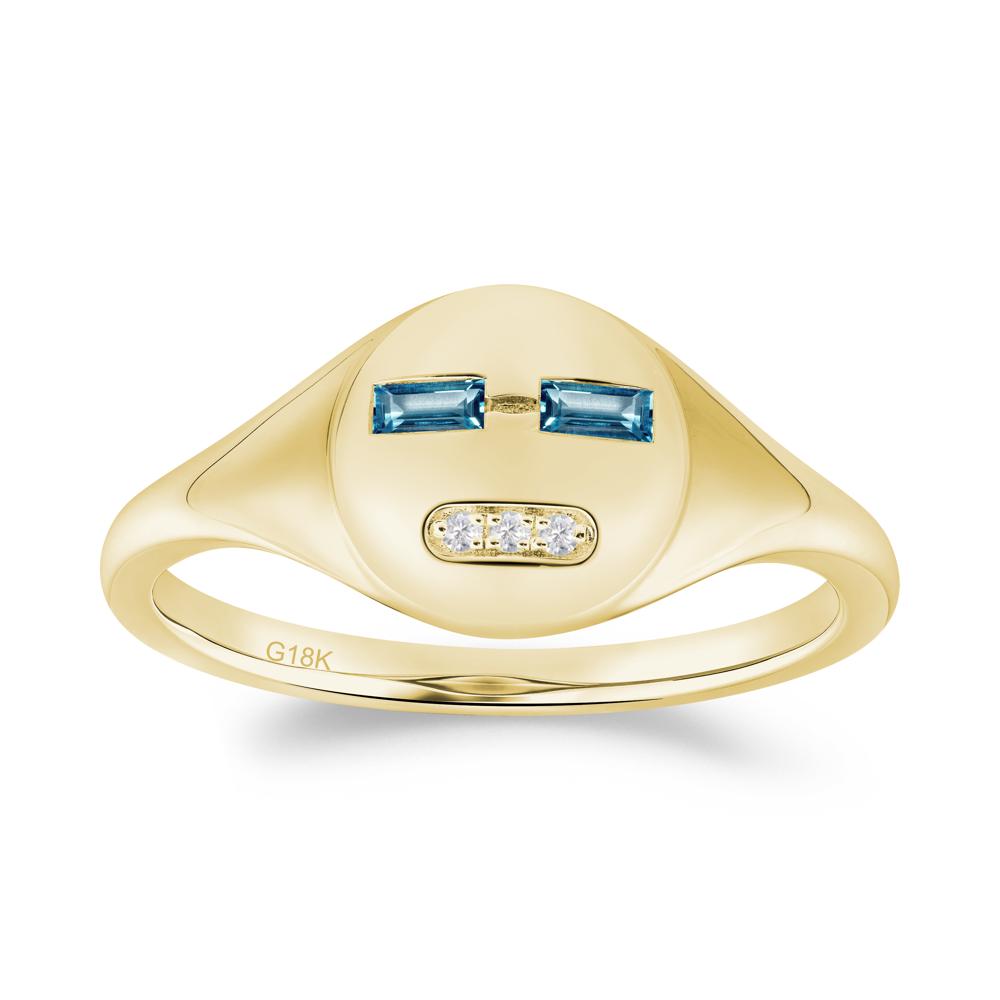 Abstract Face Inspired London Blue Topaz Signet Ring - LUO Jewelry #metal_18k yellow gold