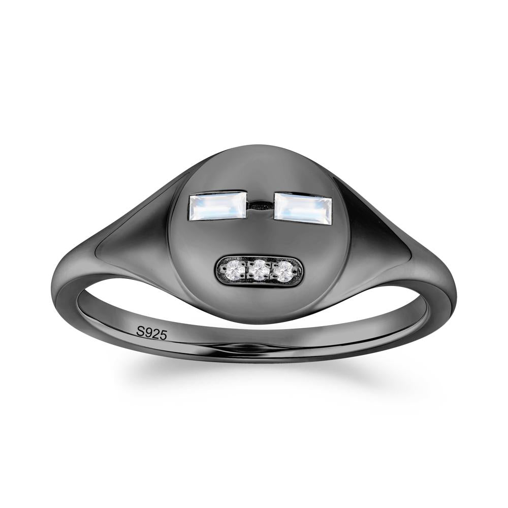 Abstract Face Inspired Moonstone Signet Ring - LUO Jewelry #metal_black finish sterling silver