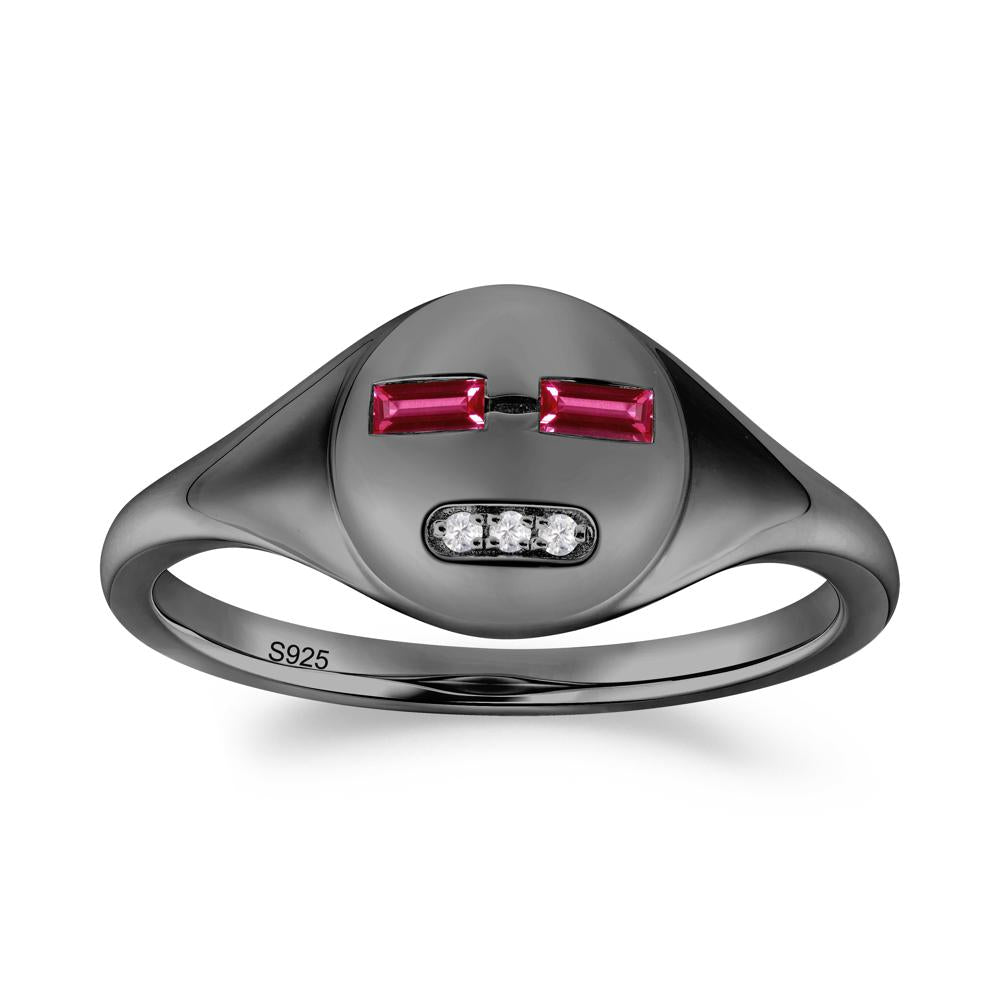 Abstract Face Inspired Ruby Signet Ring - LUO Jewelry #metal_black finish sterling silver