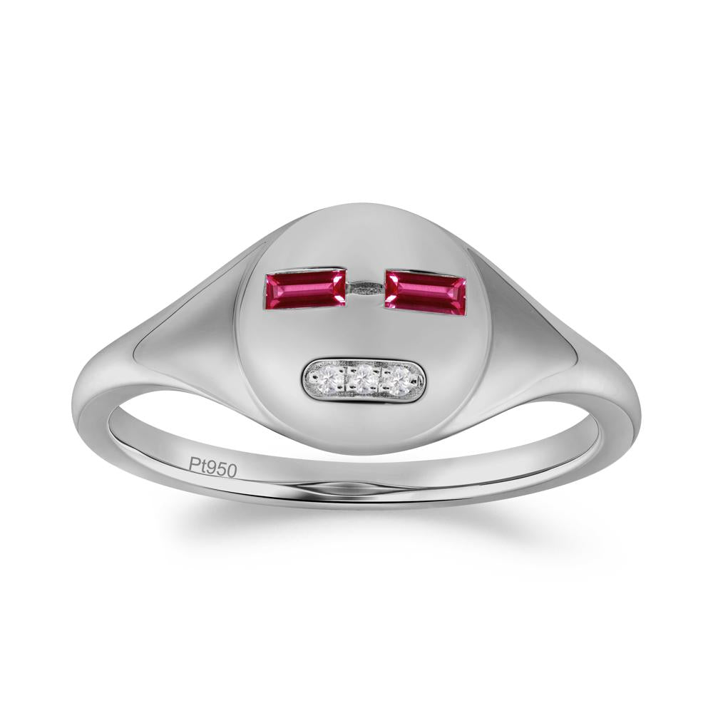 Abstract Face Inspired Ruby Signet Ring - LUO Jewelry #metal_platinum