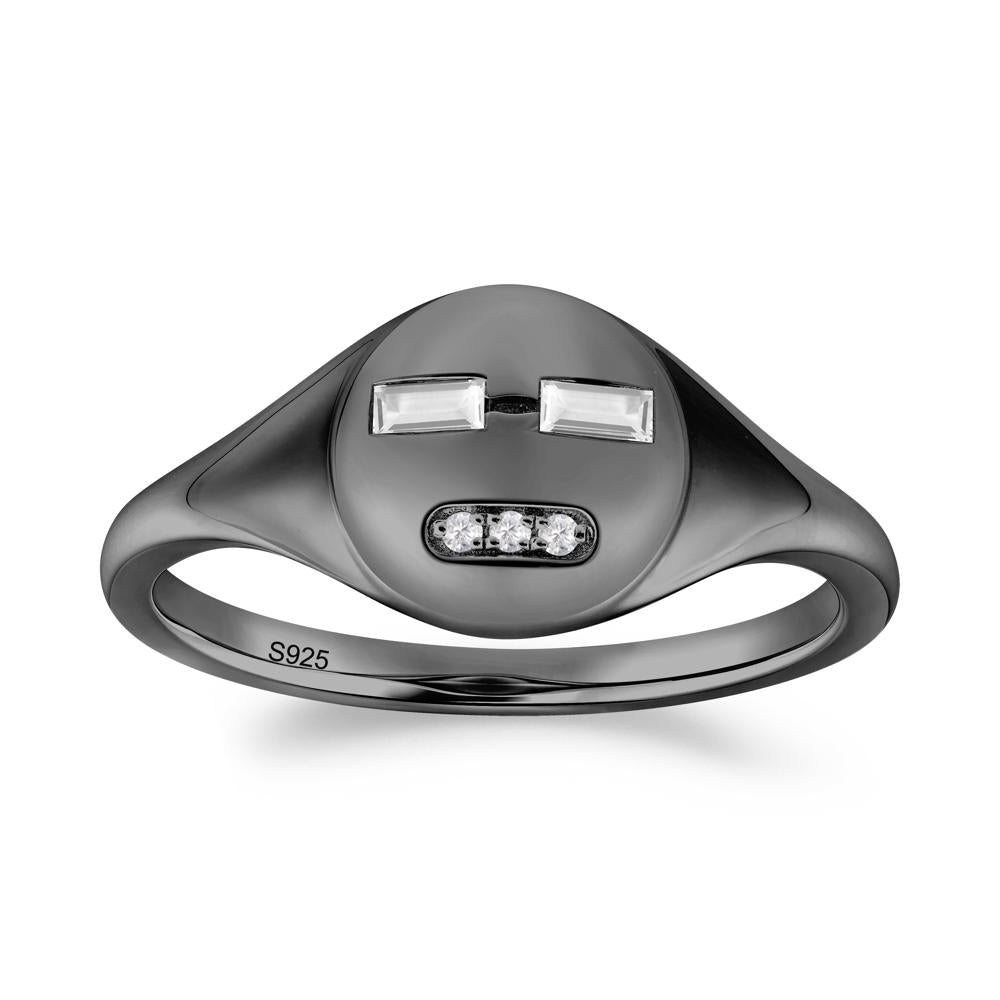 Abstract Face Inspired White Topaz Signet Ring - LUO Jewelry #metal_black finish sterling silver