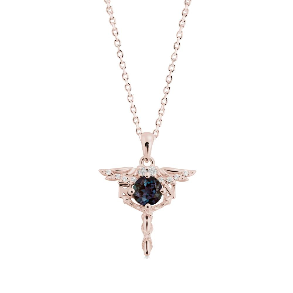 Round Alexandrite Caduceus Necklace - LUO Jewelry #metal_14k rose gold