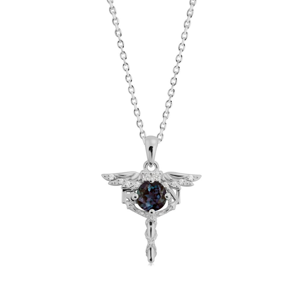 Round Alexandrite Caduceus Necklace - LUO Jewelry #metal_platinum