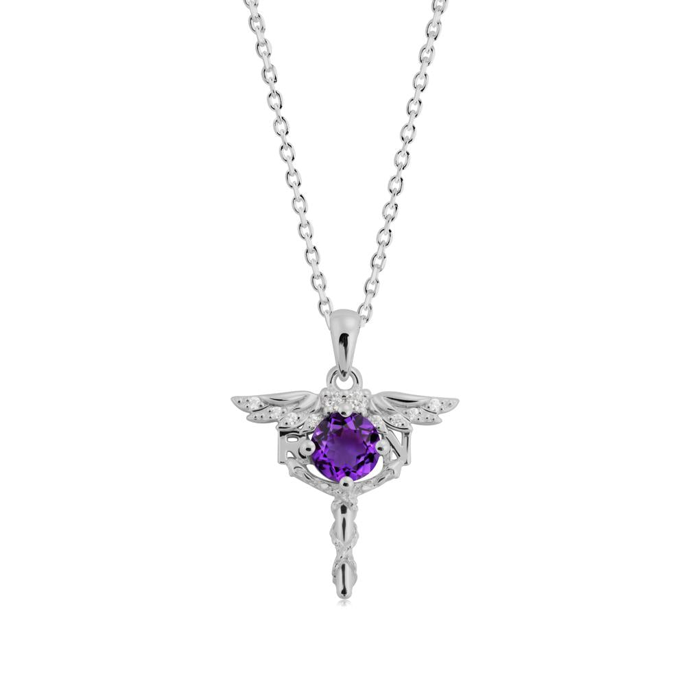Round Amethyst Caduceus Necklace - LUO Jewelry #metal_platinum
