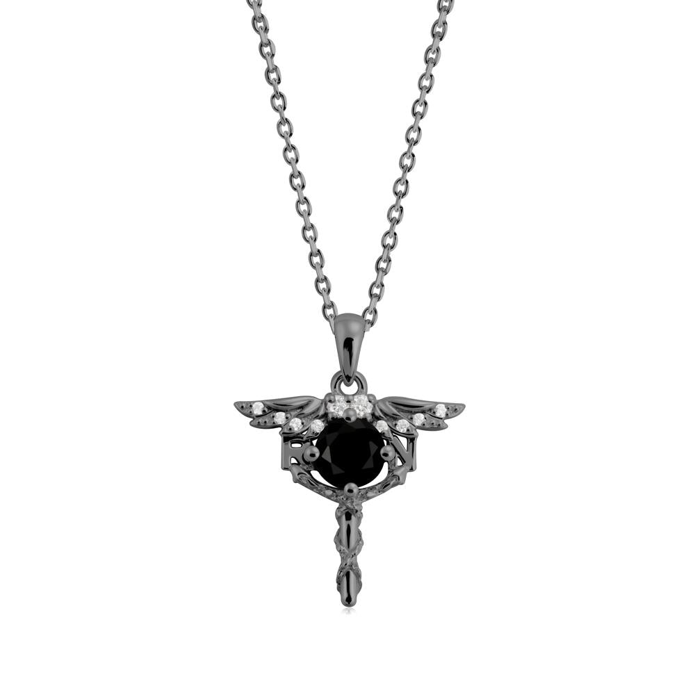 Black Spinel Registered Nurse Necklace - LUO Jewelry #metal_black finish sterling silver