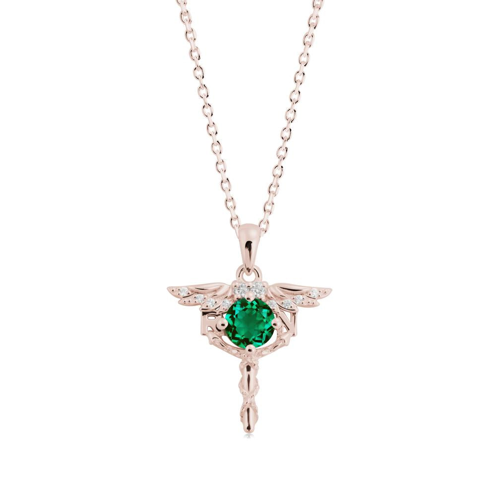 Round Emerald Caduceus Necklace - LUO Jewelry #metal_14k rose gold