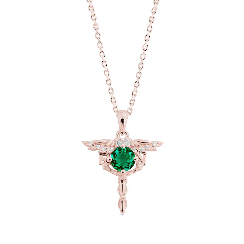 Round Emerald Caduceus Necklace - LUO Jewelry #metal_18k rose gold