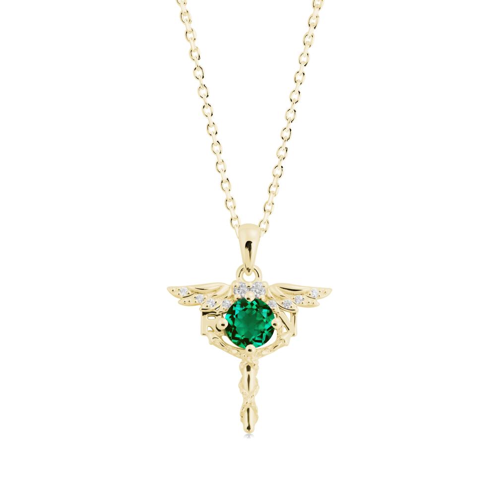 Round Emerald Caduceus Necklace - LUO Jewelry #metal_18k yellow gold