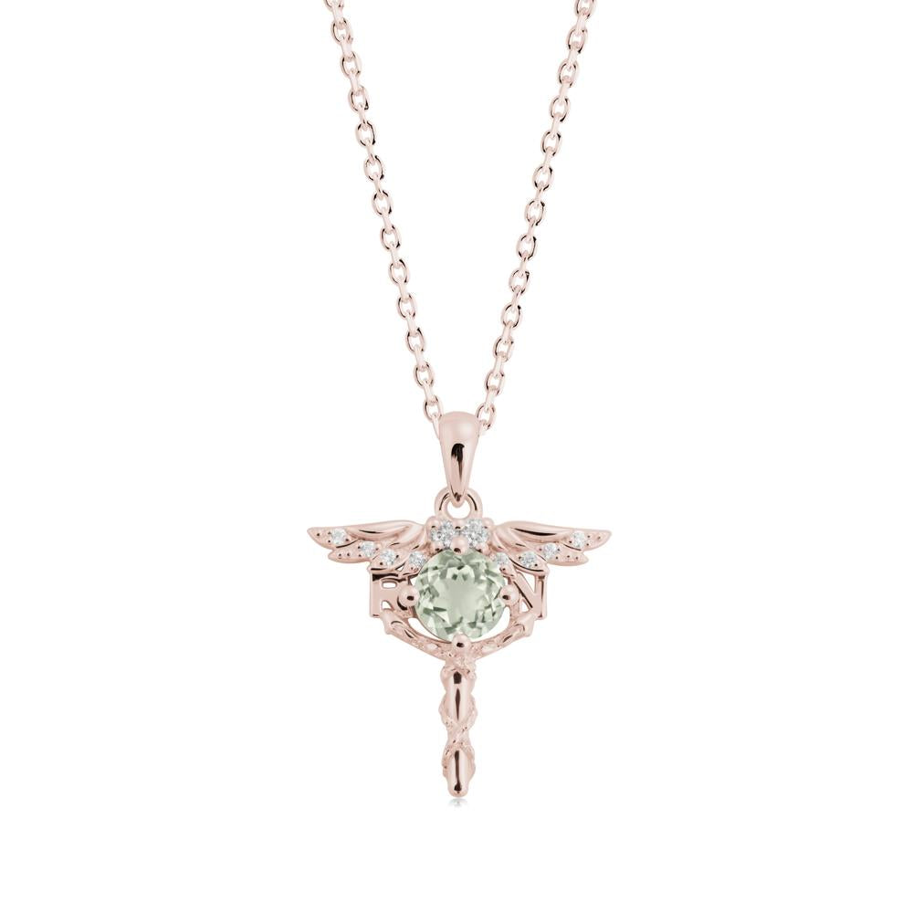Round Green Amethyst Caduceus Necklace - LUO Jewelry #metal_14k rose gold