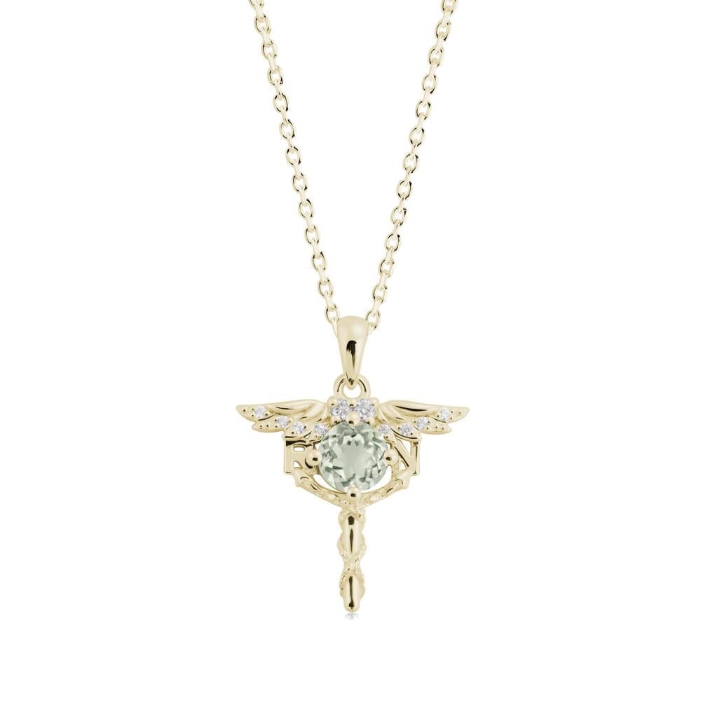 Round Green Amethyst Caduceus Necklace - LUO Jewelry #metal_14k yellow gold