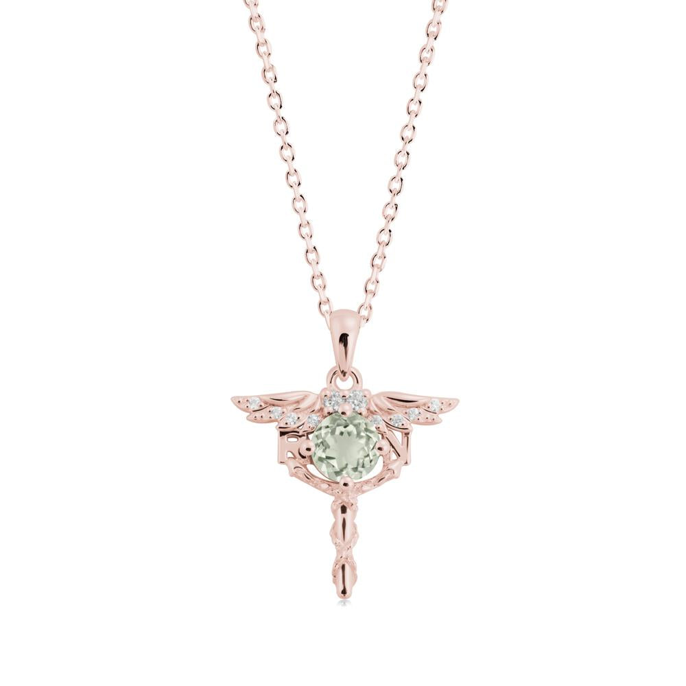 Round Green Amethyst Caduceus Necklace - LUO Jewelry #metal_18k rose gold