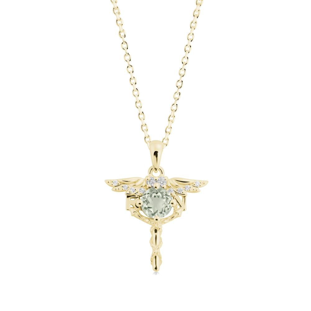 Round Green Amethyst Caduceus Necklace - LUO Jewelry #metal_18k yellow gold