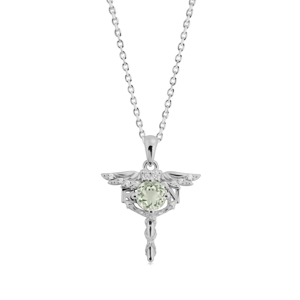 Round Green Amethyst Caduceus Necklace - LUO Jewelry #metal_platinum