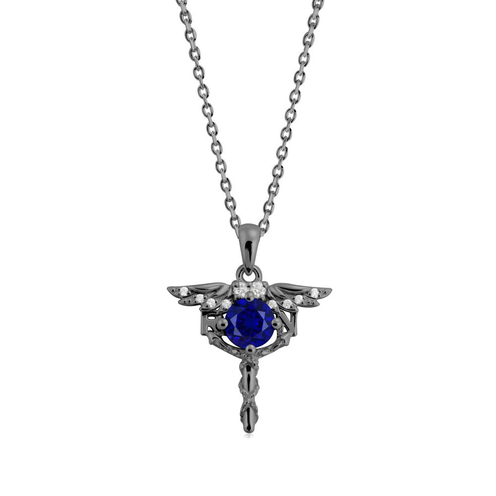 Sapphire Rn Nurse Necklace - LUO Jewelry #metal_black finish sterling silver