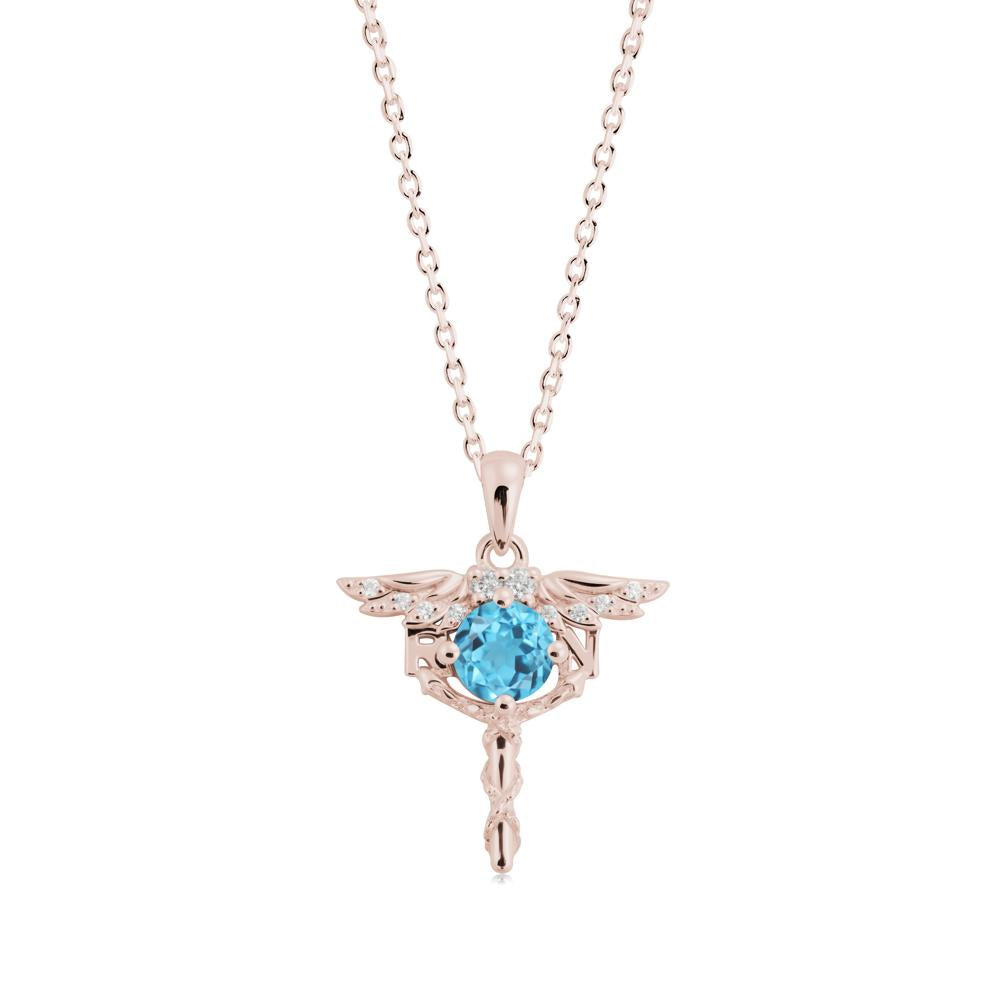 Swiss Blue Topaz Registered Nurse Necklace - LUO Jewelry #metal_14k rose gold