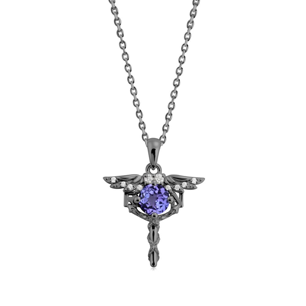 Tanzanite Rn Nurse Necklace - LUO Jewelry #metal_black finish sterling silver