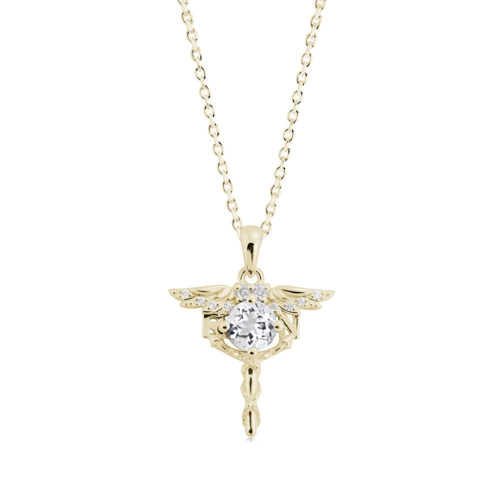 Round White Topaz Caduceus Necklace - LUO Jewelry #metal_14k yellow gold