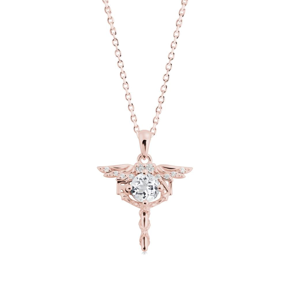 Round White Topaz Caduceus Necklace - LUO Jewelry #metal_18k rose gold
