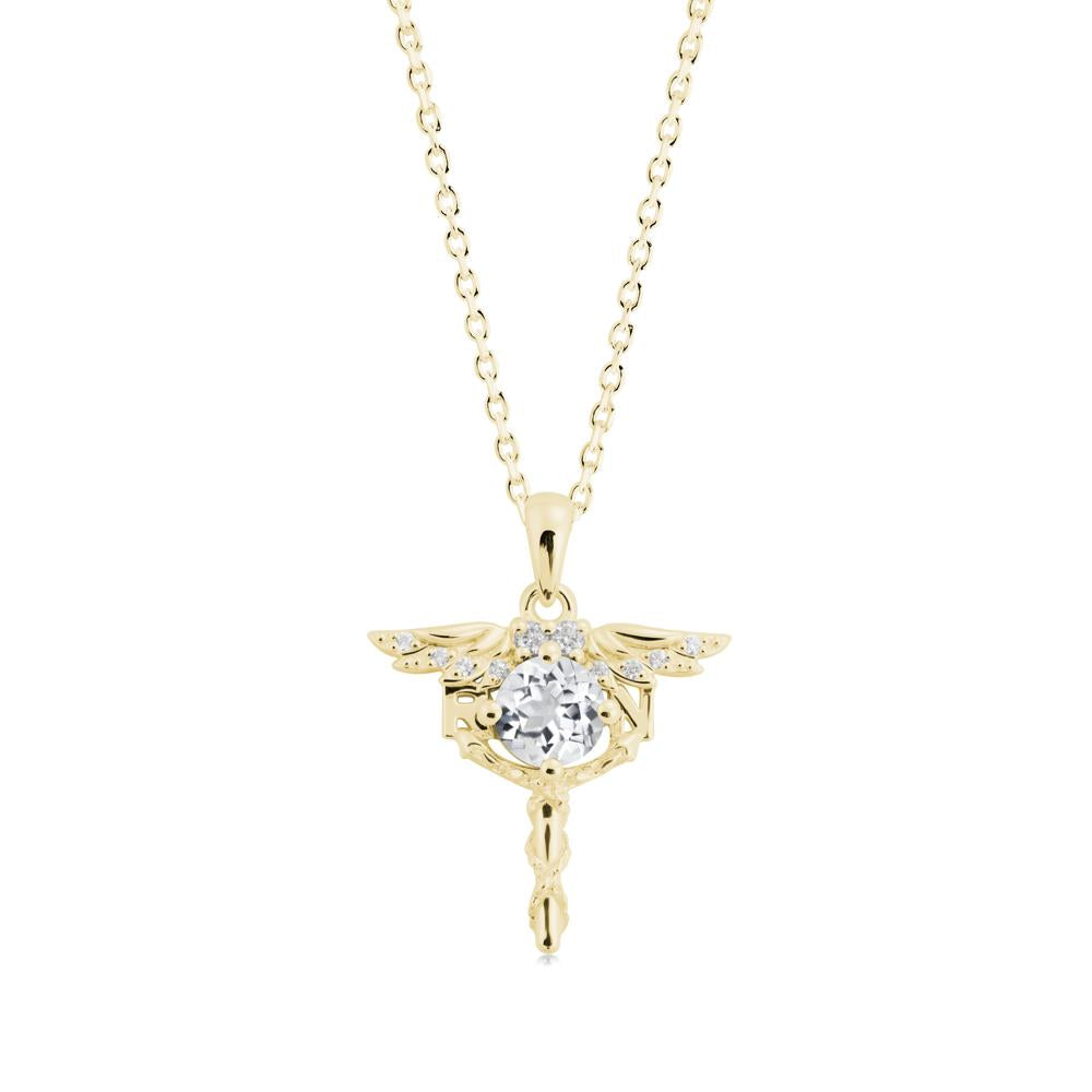Round White Topaz Caduceus Necklace - LUO Jewelry #metal_18k yellow gold