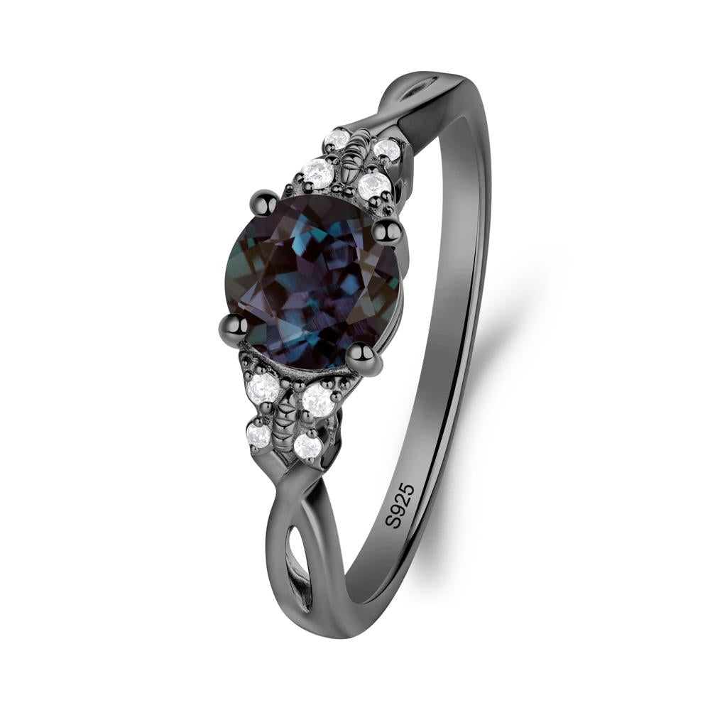 Round Alexandrite Butterfly Ring - LUO Jewelry #metal_black finish sterling silver
