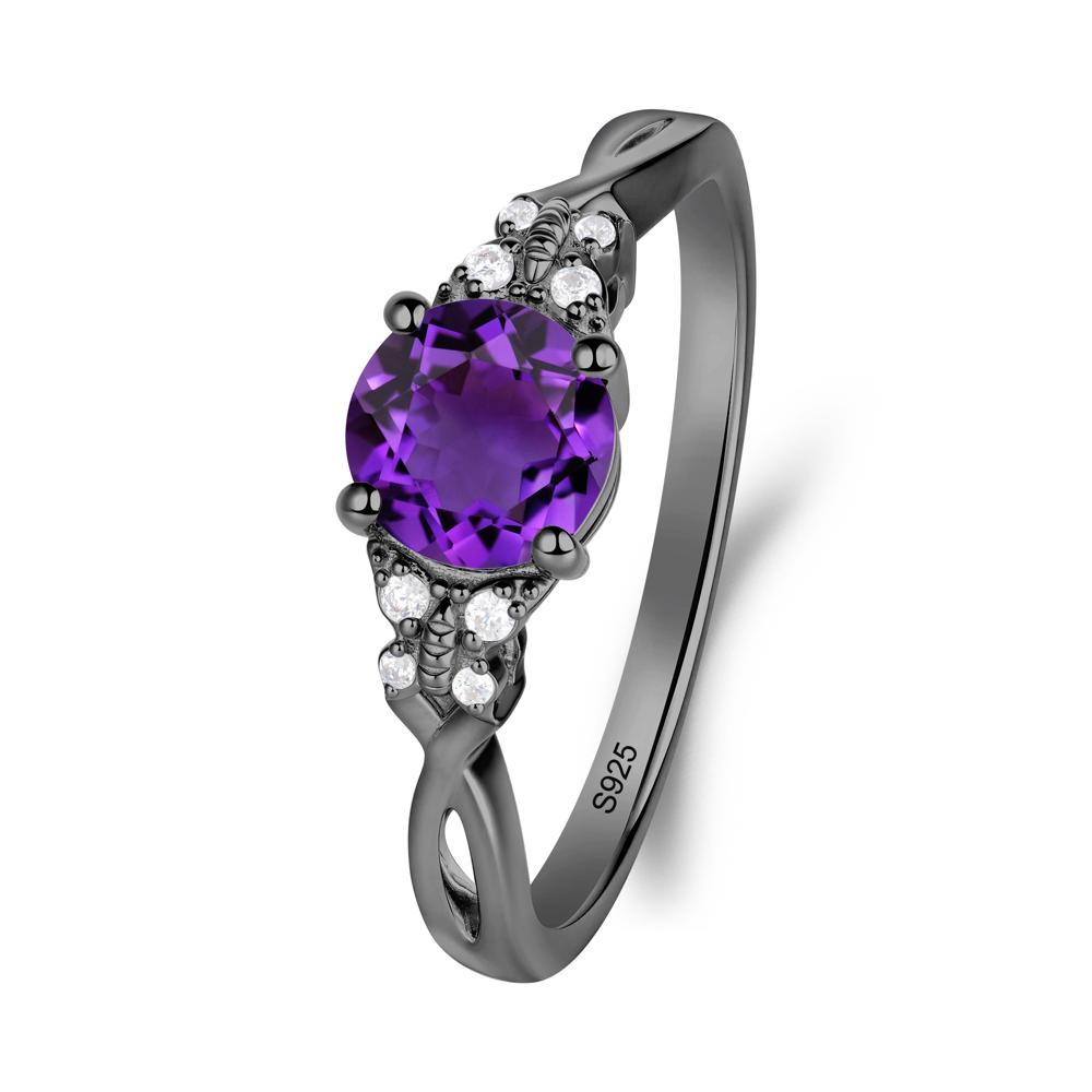 Twist Band Amethyst Ring with Butterfly Accent - LUO Jewelry #metal_black finish sterling silver