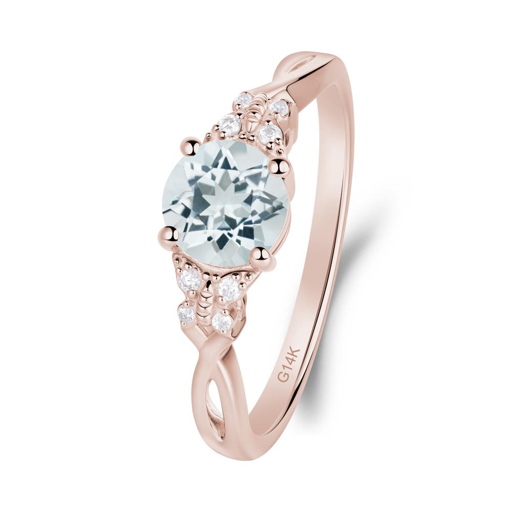 Twist Band Aquamarine Ring with Butterfly Accent - LUO Jewelry #metal_14k rose gold