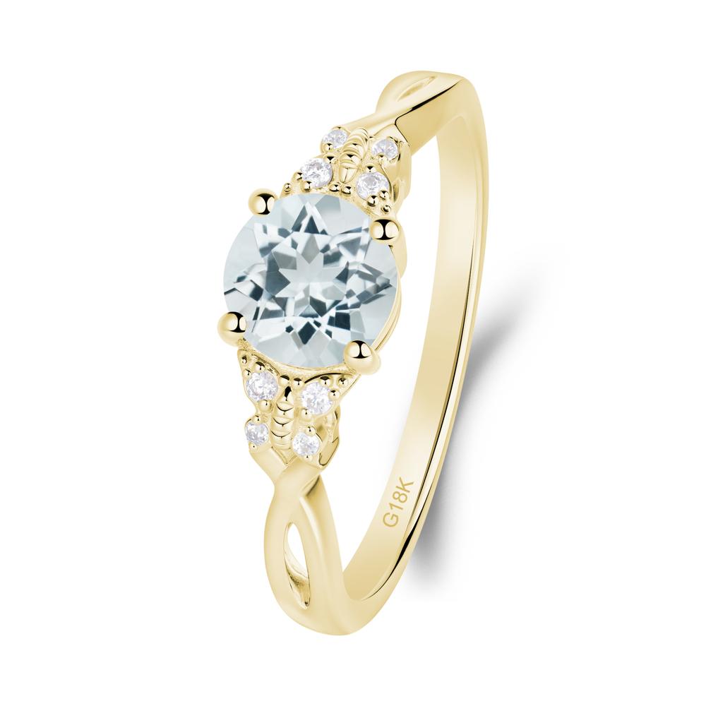 Twist Band Aquamarine Ring with Butterfly Accent - LUO Jewelry #metal_18k yellow gold