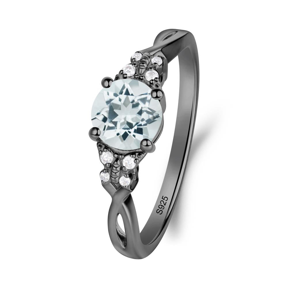 Twist Band Aquamarine Ring with Butterfly Accent - LUO Jewelry #metal_black finish sterling silver