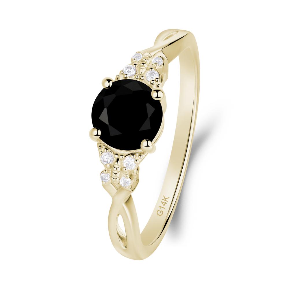Round Black Spinel Butterfly Ring - LUO Jewelry #metal_14k yellow gold