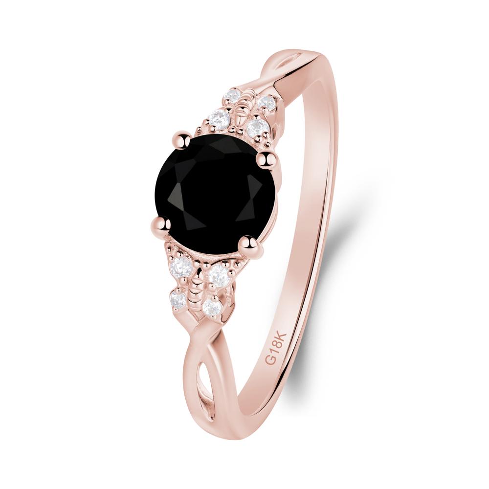 Round Black Spinel Butterfly Ring - LUO Jewelry #metal_18k rose gold