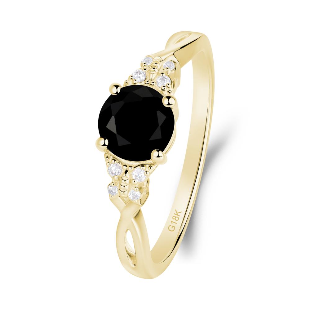 Round Black Spinel Butterfly Ring - LUO Jewelry #metal_18k yellow gold