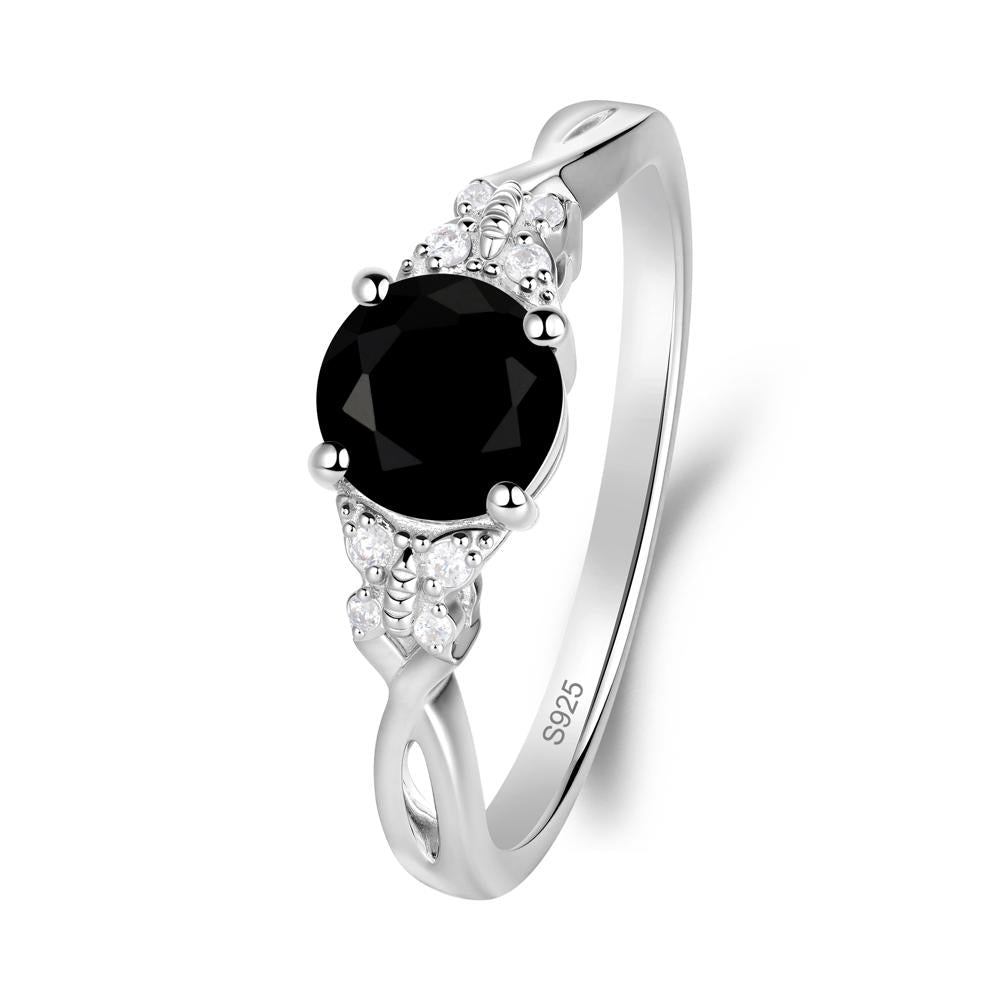 Round Black Spinel Butterfly Ring - LUO Jewelry #metal_sterling silver