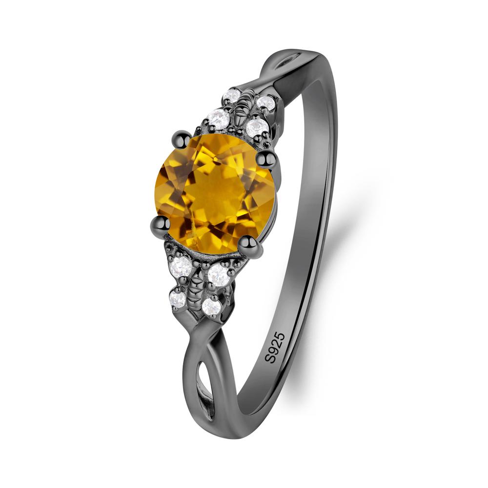 Round Citrine Butterfly Ring - LUO Jewelry #metal_black finish sterling silver