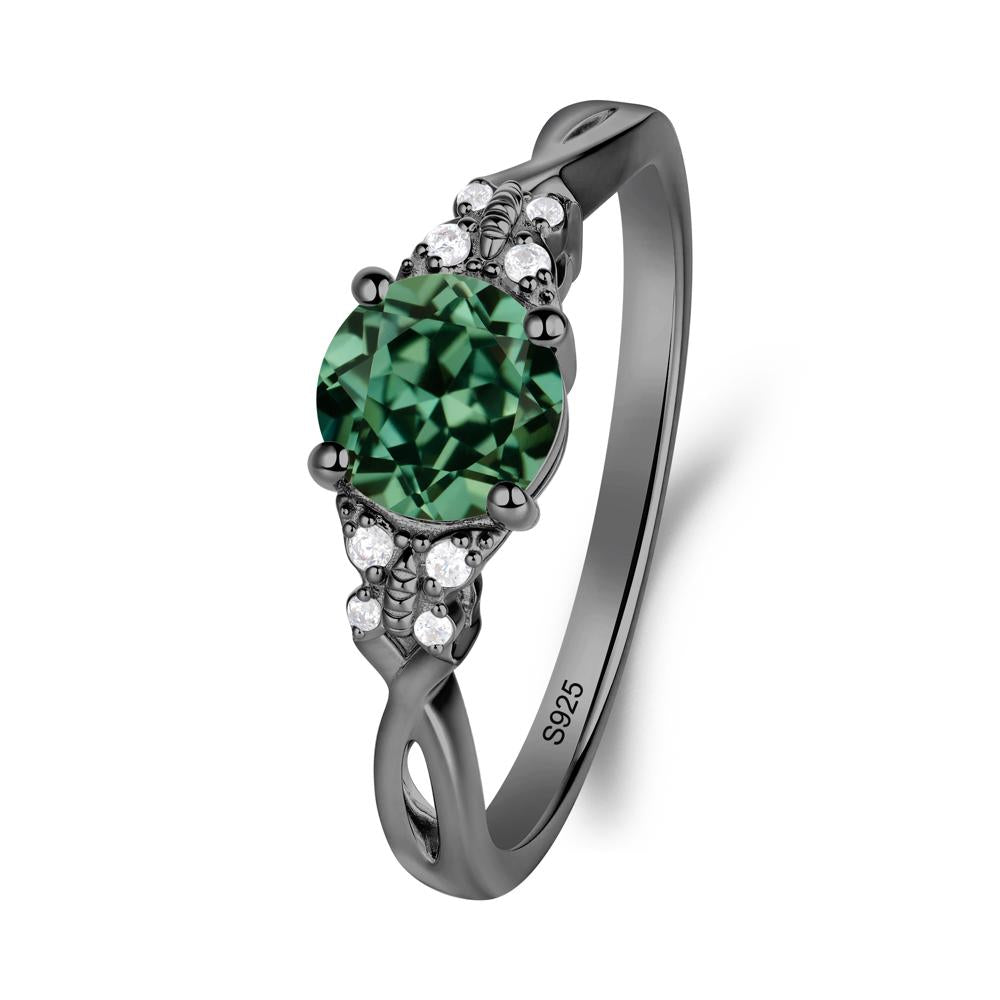 Twist Band Green Sapphire Ring with Butterfly Accent - LUO Jewelry #metal_black finish sterling silver