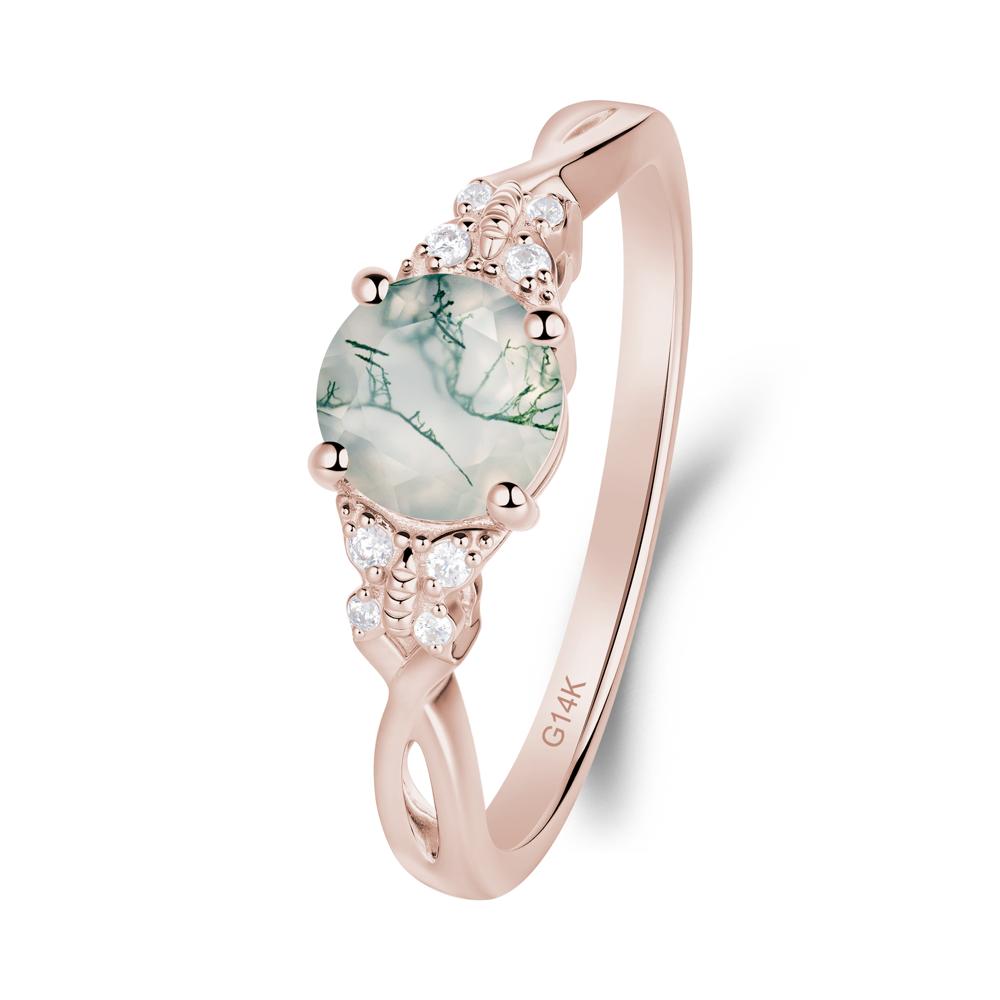 Round Moss Agate Butterfly Ring - LUO Jewelry #metal_14k rose gold