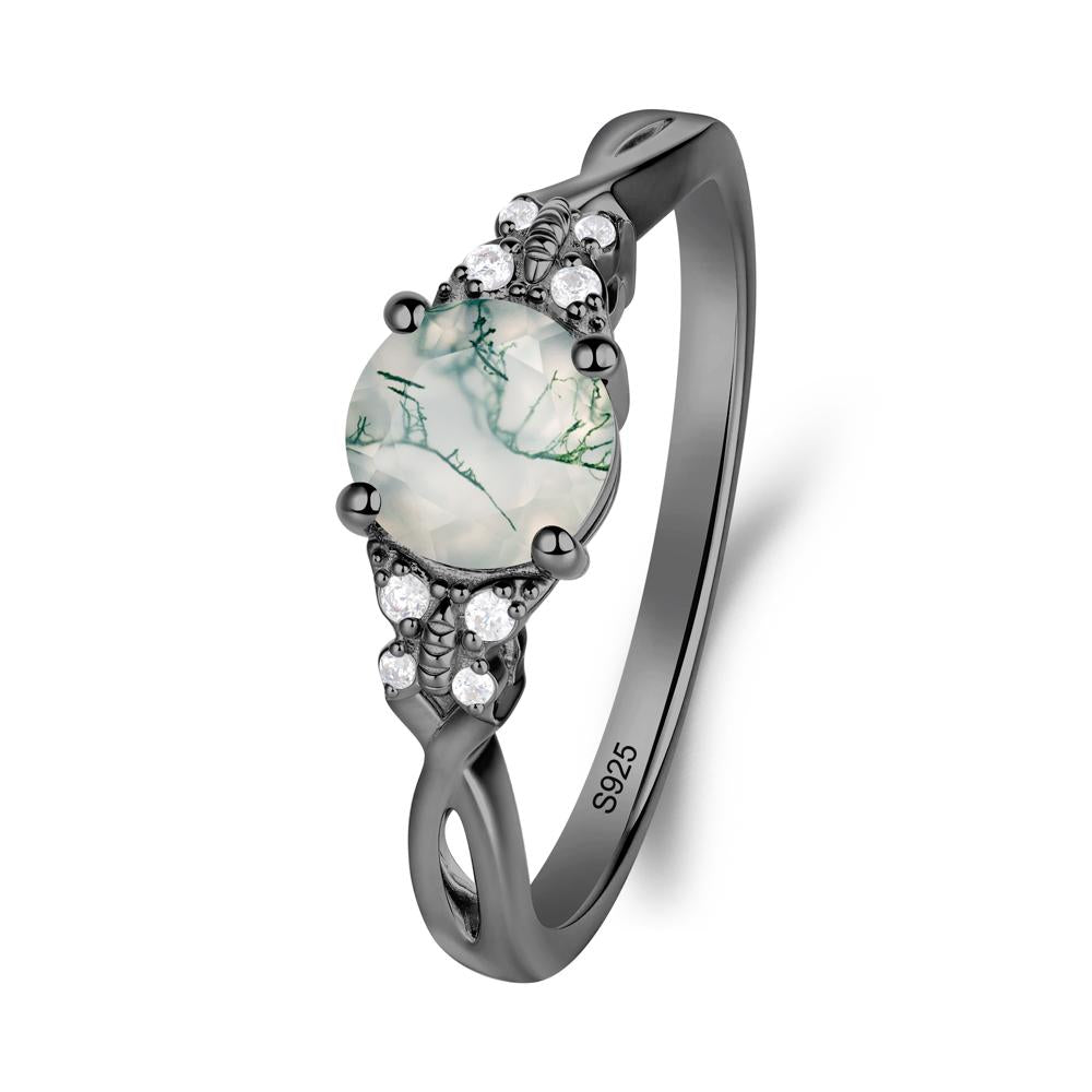 Round Moss Agate Butterfly Ring - LUO Jewelry #metal_black finish sterling silver