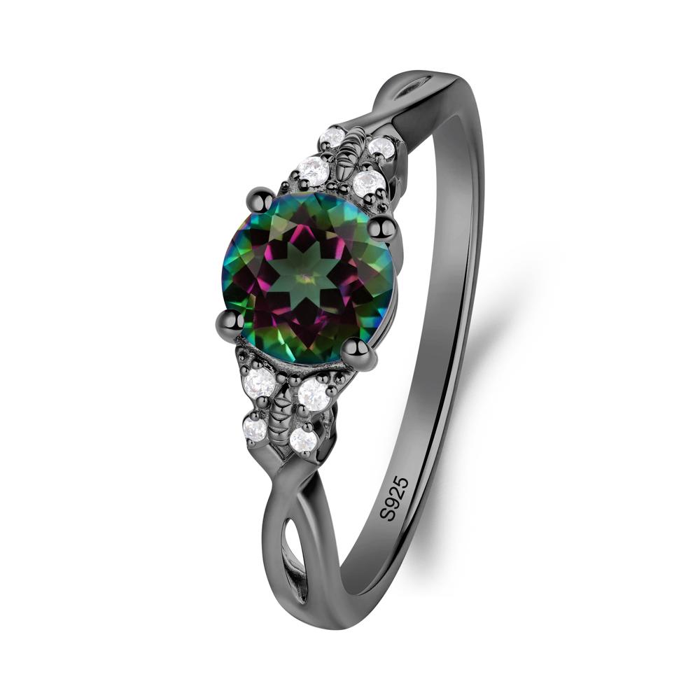Round Mystic Topaz Butterfly Ring - LUO Jewelry #metal_black finish sterling silver