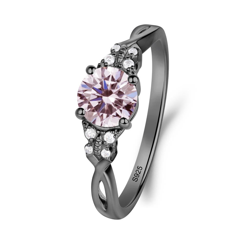 Round Pink Cubic Zirconia Butterfly Ring - LUO Jewelry #metal_black finish sterling silver