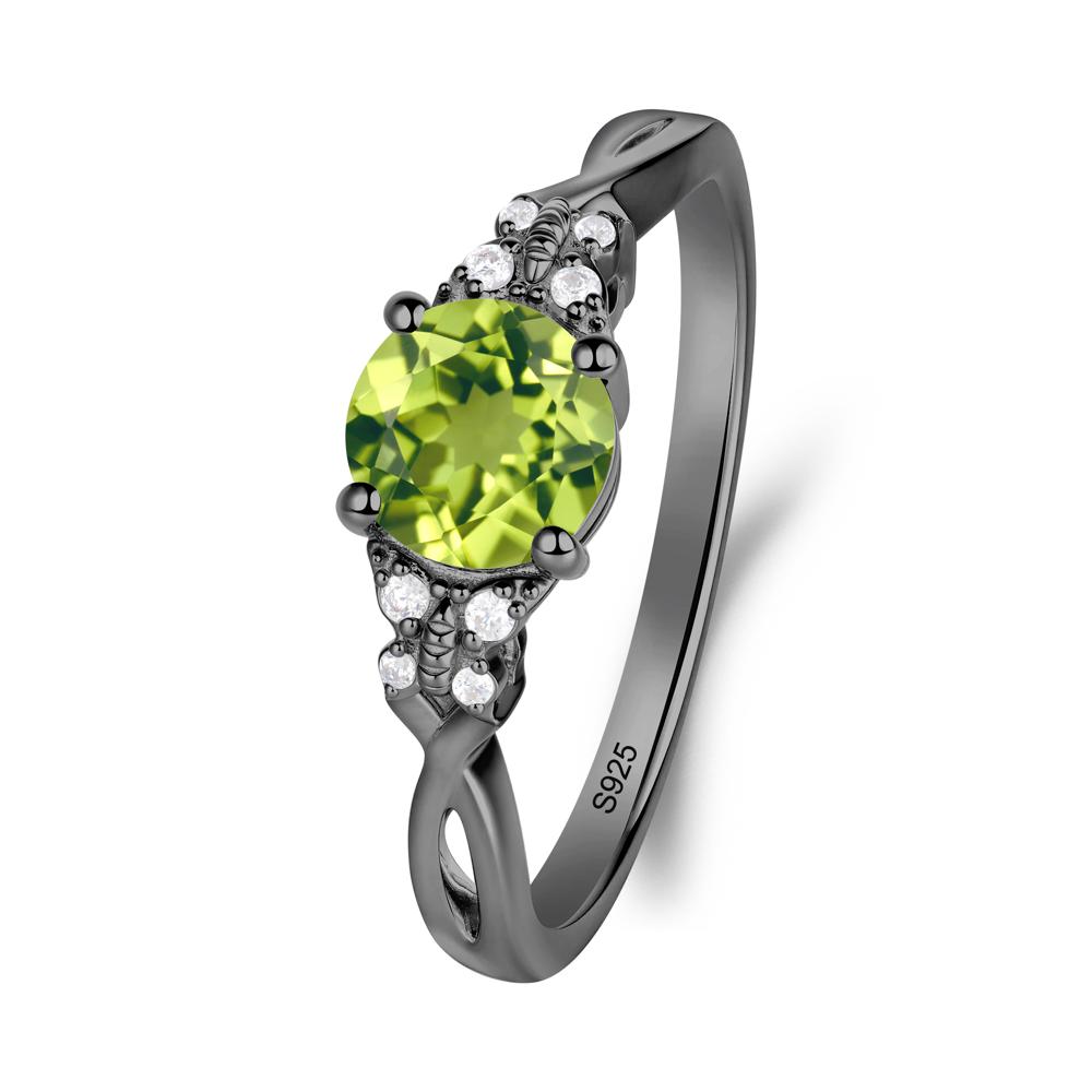 Round Peridot Butterfly Ring - LUO Jewelry #metal_black finish sterling silver