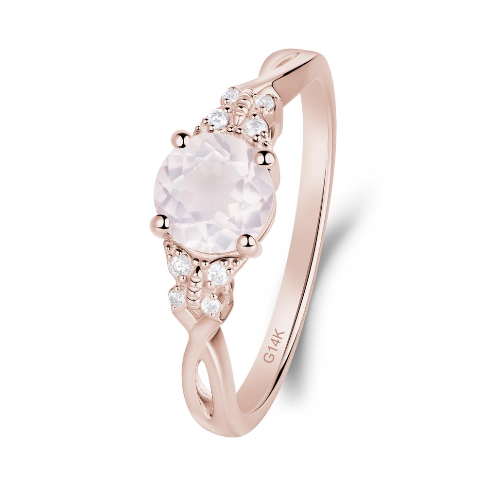 Twist Band Rose Quartz Ring with Butterfly Accent - LUO Jewelry #metal_14k rose gold