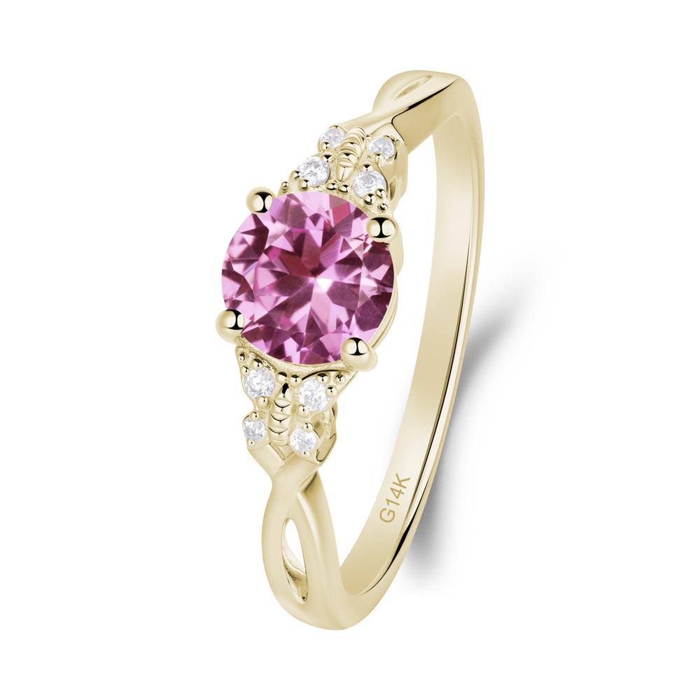 Twist Band Pink Sapphire Ring with Butterfly Accent - LUO Jewelry #metal_14k yellow gold