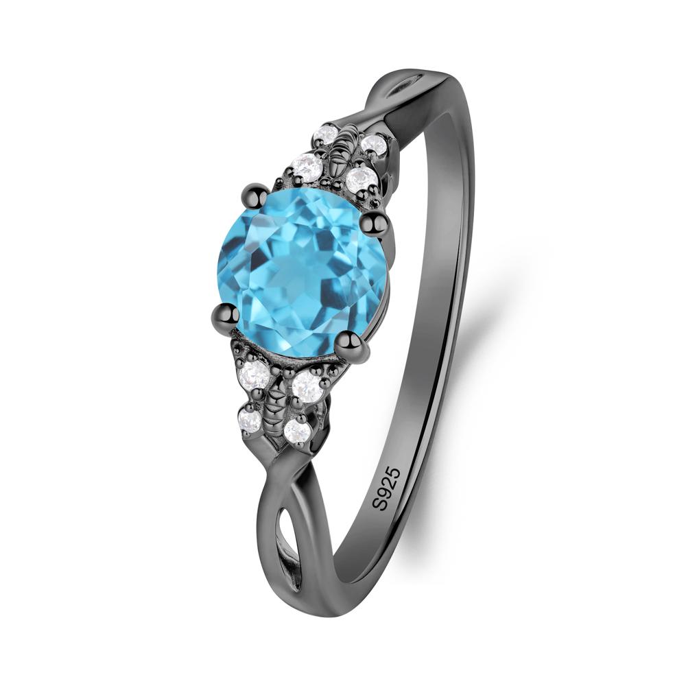 Twist Band Swiss Blue Topaz Ring with Butterfly Accent - LUO Jewelry #metal_black finish sterling silver