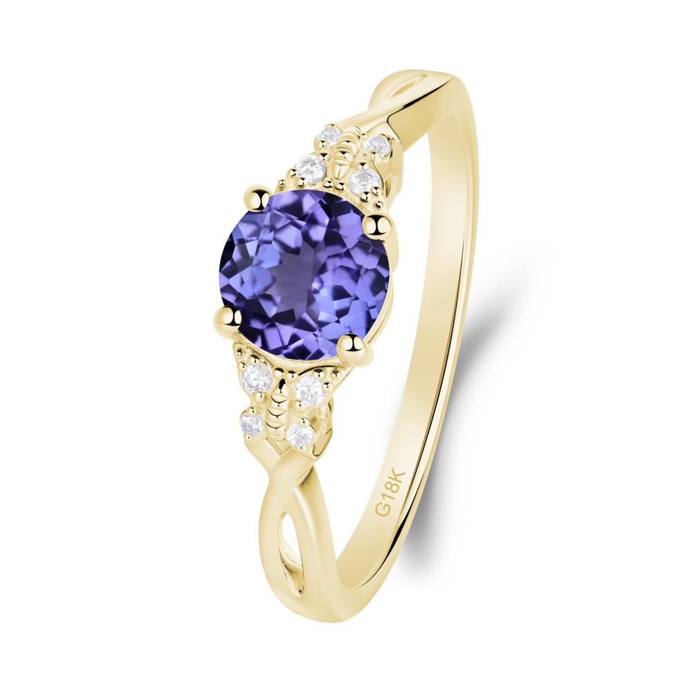 Twist Band Tanzanite Ring with Butterfly Accent - LUO Jewelry #metal_18k yellow gold